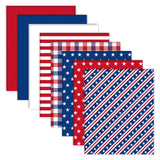 Whaline 8 Pcs Patriotic Fabric Squares Cotton Fabric Bundles Red Blue White Star Stripe 4th of July Quilting Patchwork for Indep