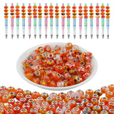 100pcs Orange Large Hole European Beads, Resin Rondelle Glass Beads with Silver Brass Cores, Big Hole Spacer Craft Bead for DIY