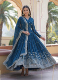 Fashion Basket Turquoise Georgette With Sequins Embroidery Anarkali Kurta Set For Women (In, Alpha, 2Xl, Regular, Turquoise)
