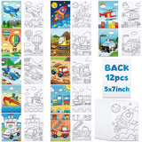 Louise Maelys Pre Drawn Canvas to Paint for Kids - 12 Pack Transportation Theme Pre-Stretched Canvas Panels (5x7 inch) Easy Pain