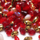 60PCS 8 * 12MM Teardrop Crystal Glass Beads for Jewelry Making, Red Series Faceted Vertical Hole Teardrop Glass Spacer Beads Bul