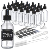 Nevlers Clear Glass Dropper Bottle 2 Oz 24 Pack | Small Glass Bottles with Eye Droppers for Oils, Funnel, Cleaning Brush, White