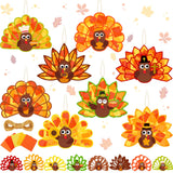 DoubleFill 48 Pcs Thanksgiving Turkey Suncatchers Craft Kit DIY Paper Tissue Crafts Window Stained Glass Effect Turkey Arts Proj