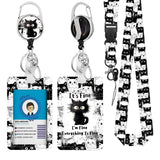 Cat Lanyards for ID Badge, Black Cat ID Badge Holder with Retractable Reel Clip and Keychain, Vertical Heavy Duty Identity Badge