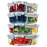 FIT Strong & Healthy Glass Meal Prep Containers, 2 & 3 Compartments - Portion Control, Lunch Container Set, Food Storage, Airtig