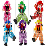 Meooeck 6 Pack Wooden Marionette Puppets Pull String Puppets, Include 6 Colors Clown Marionette String Clown Doll Interactive To
