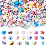 Elecrelive 160Pcs Round Ceramic Flower Beads 20 Styles Floral Print Porcelain Beads 8-10mm Ceramic Spacer Charms for DIY Bracele