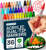 ARTISTRO 36 Acrylic Paint Markers for Rock, Fabric, Wood, Glass, Craft, Decoration - Dual-Tip Paint Pens - Stocking Stuffers, Ch