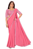 Glory Sarees Women's Georgette Ready To Wear Saree With Silk Blouse Piece (Readymade_Saree106_Pink)