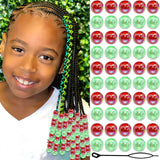 VENOFEN 60PCS Green Red Hair Beads Christmas Style Round Beads Loc Dreadlock Jewelry Acrylic AB Color Pony Bead Accessories for