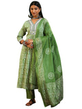 Libas Womens Printed Cotton Straight Kurta With Trousers And Dupatta