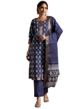 Libas Women Pure Cotton Kurta Set (366350R, Blue, Xs)