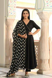 Gosriki Women'S Rayon Blend Anarkali Solid Kurta With Pant & Dupatta (Mita Black-Gs_S_Grey_Small),Black,,B0DFY1NF4T