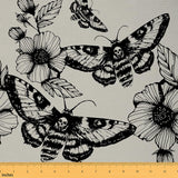 Feelyou Moth Skull Upholstery Fabric by The Yard, Boho Moth Floral Outdoor Fabric by The Yard, Bohemian Animal Skeleton Decorati