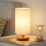 Fenmzee Small Table Lamp for Bedroom - Inline Control, Bedside Lamp with 3000K A15 LED Blub, Easy Assembly (Beige Shade - Walnut