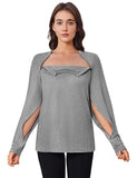Deyeek Chemo Port Shirts for Women Chemotherapy Must Haves Tear Away Long Sleeve Dialysis Shirts with Arm Zipper Light Gray 2XL