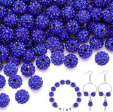 100 pcs 10mm Rhinestone Beads for Jewelry Making, Dark Blue Shiny Round Shamballa Disco Beads Bulk, Sparkle Crystal Clay Christm