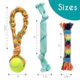 rocket & rex Dog Chew Toy Set for Small to Medium Breeds, Includes a Rope, Rubber Squeaker and Plush Toy with Ball, Reduces Dest