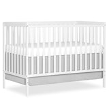 Dream On Me Synergy 5-In-1 Convertible Crib In White, made of New Zealand Pine wood, JPMA & Greenguard Gold Certified, features