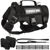 WINSEE Tactical Dog Harness with Dog Leash, Service Working MOLLE Vest with 10 Pet Patches for Large Dog, No Pull Military Harne