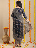 Anni Designer Women'S Rayon Blend Straight Printed Kurta With Pant & Dupatta (Alaya Navy Blue-Vks01_L_Navy Blue_Large),Navy Blue,L,,,