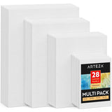 ARTEZA Premium Canvas Boards for Painting, 5 x 7, 8 x 10, 9 x 12, 11 x 14 Inches, Multipack of 28, White Canvas for Acrylic, Oil