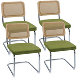 KROFEM Modern Cesca Cane Dining Chairs, Set of 4, Handwoven Rattan Cane Back, Chrome Base, Upholstered Cotton Seat, Ideal for Ki