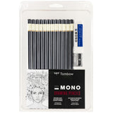 Tombow 51523 MONO Drawing Pencil Set, Assorted Degrees, 12Pack. Professional Quality Graphite Pencil Set with Eraser and Sharpe