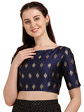 OOMPH! Women's Indian Ethnic Wear Designer Zari Work Boat Neck Half Sleeve Readymade Non - Padded Blouse for Saree and Lehnga an