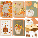 Motiskyy 100 Pack Thanksgiving Cards with Envelopes and Stickers Fall Greeting Cards Assortment 5 Designs Fall Leaves Turkey Pum