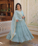 Fashion Basket Women'S Georgette Anarkali Kurta Set & Duptta For Women (Sky Blue, L)