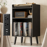 astimey Record Player Stand, Turntable Stand with Record Storage and Charging Station & USB Ports, Record Player Table with Meta