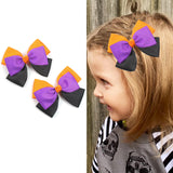 Halloween Hair Bow Clips 3.5 Inch for Toddler Teen Girls, Orange Black Purple Ribbon Bow Barrette Alligator Hair Pins, Women Kid