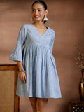 Libas Women'S Cotton A-Line Midi Dress (37220_Blue Blue S