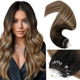 LaaVoo Microlink Hair Extensions Human Hair Balayage Brown Micro Loop Hair Extensions Real Human Hair Darkest Brown to Medium Br