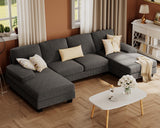 Furmax Sectional Couches for Living Room, U-Shaped Sofa Couch with Linen Fabric, 4 Seat Sofa Set with Double Chaise for Apartmen