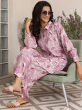 Libas Womens Printed Silk Blend Co-Ord Set For Women Lavender M