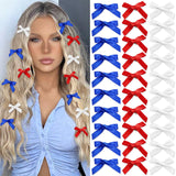SAWINDA 30Pcs Red White Blue Hair Bows Mini Cheer Bow Hair Clips Small Bows for Hair Cute Silk Satin Bowknot Hair Barrettes Patr