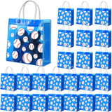 Sweetude 24 Pieces Baseball Gift Goodie Bags with Handles 8x8x3.15 Inch PVC Blue Baseball Theme Party Favor Clear Treat Bags Bul