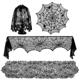 Boao 4pc Halloween Decorations Tablecloth Spooky Bat Spiderweb Lace Rectangular Tablecloth, Halloween Party Decorations Round La