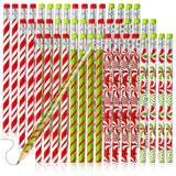 Whaline 100Pcs Christmas Candy Pencils with Erasers Red Green Candy Cane Writing Pencil Wood Xmas Winter Pencils for School Comp