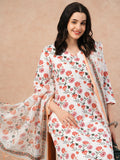 Anni Designer Women'S Rayon Blend Straight Printed Kurta With Pant & Dupatta (Mogri White-Nw_L_White_Large),White,L,,,