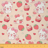 Cartoon Bowknot Cat Fabric by The Yard Cute Pink Strawberry Cake Decor Fabrics for Sewing Supplies Romantic Heart Lovely Kitty F