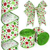 Hanaive 20 Yards Christmas Polka Dot Ribbon Xmas Wired Ribbon Christmas Tree Ribbons Decoration Green Red Polka Dot Printed Ribb