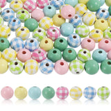 Whaline 240 Macaron Wooden Craft Beads Blue Green Yellow Pink Colorful Plaid Round Beads Bubblegum Wood Polished Spacer Loose Be