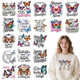Shejdgart Dtf Transfers Ready to Press - 20 Pcs Butterfly Iron on Patches for T-Shirts, Inspirational Iron on Stickers Heat Tran