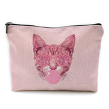 Yomisex Preppy Pink Cat Makeup Bag Cosmetic Bag Pencil Bag, Cat Gifts for Women,Funky Trendy Bubblegum Cosmetic Bags Toiletry Ba