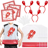 Chicingyou 33 Pcs Seafood Boil Party Supplies, Disposable Plastic Lobster Bibs Crawfish Gloves and Red Crayfish Lobster Claws He