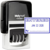 MaxMark Office Self Inking Date Stamp with Phrase Entered - Blue Ink