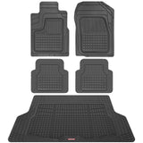 BDK Performance FlexTough 5-Piece Front & Rear Rubber Car Floor Mats & Cargo Liner For Cars SUVs Trucks Vans, All-Weather Heavy